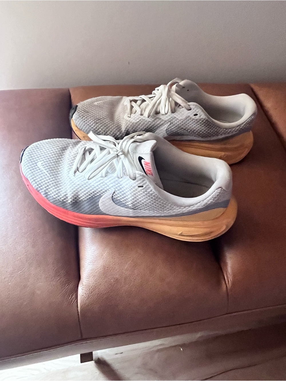 Nike Women’s Light Gray Running Shoes with Coral Pink & Tan Sole